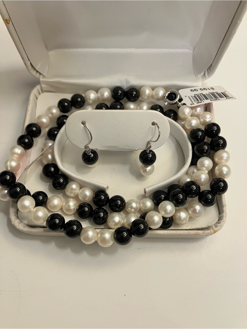 VTG NWT Cultured Freshwater Real Pearl & Black Onyx Necklace Brace Earr Set $199